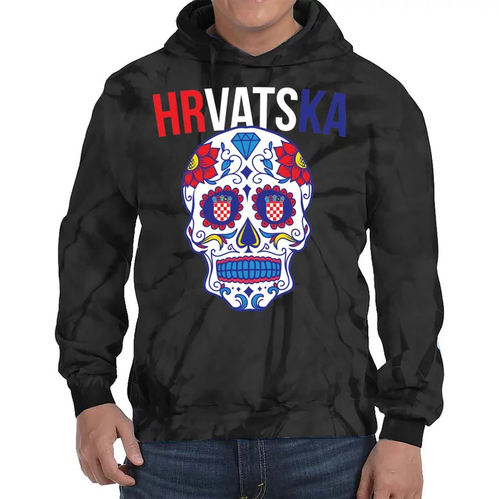 Croatia Hrvatska Soccer Skull Tie Dye Hoodie