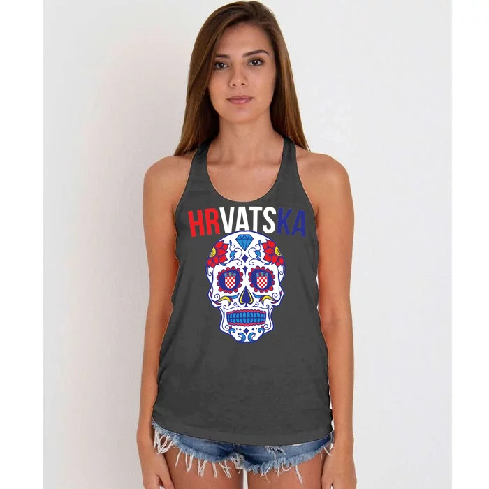 Croatia Hrvatska Soccer Skull Women's Knotted Racerback Tank