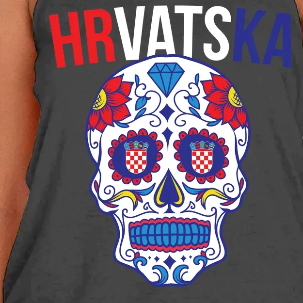 Croatia Hrvatska Soccer Skull Women's Knotted Racerback Tank