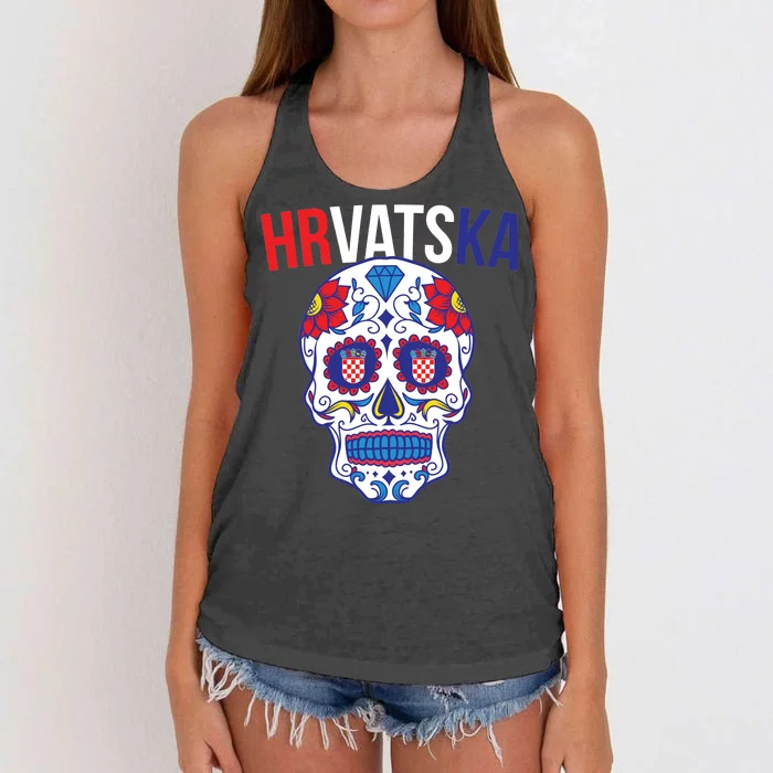 Croatia Hrvatska Soccer Skull Women's Knotted Racerback Tank