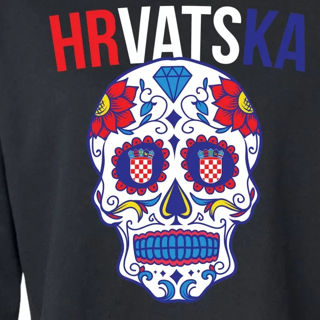 Croatia Hrvatska Soccer Skull Cropped Pullover Crew