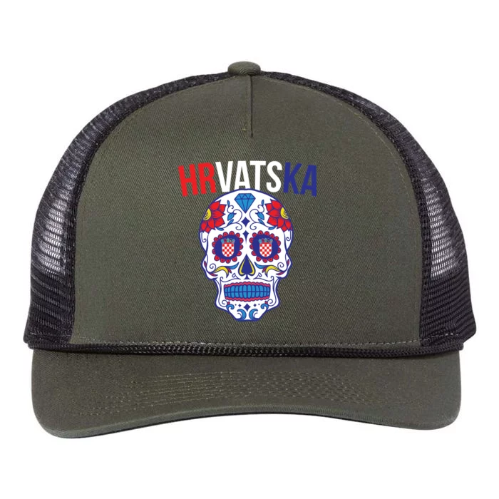 Croatia Hrvatska Soccer Skull Retro Rope Trucker Hat Cap