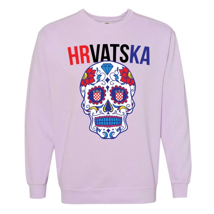 Croatia Hrvatska Soccer Skull Garment-Dyed Sweatshirt