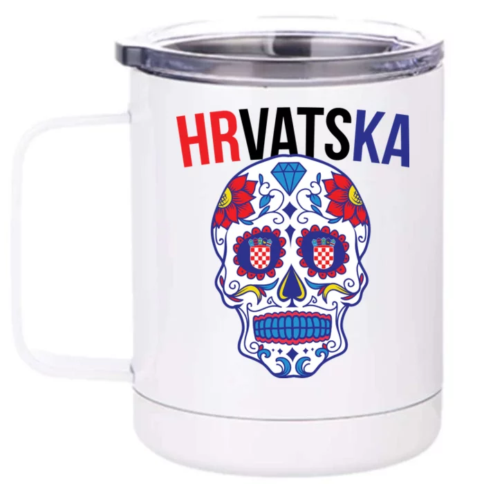 Croatia Hrvatska Soccer Skull Front & Back 12oz Stainless Steel Tumbler Cup