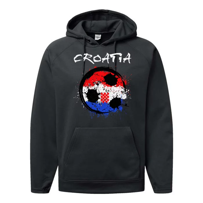 Croatia Soccer Ball Flag Performance Fleece Hoodie