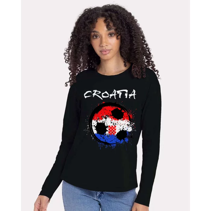 Croatia Soccer Ball Flag Womens Cotton Relaxed Long Sleeve T-Shirt