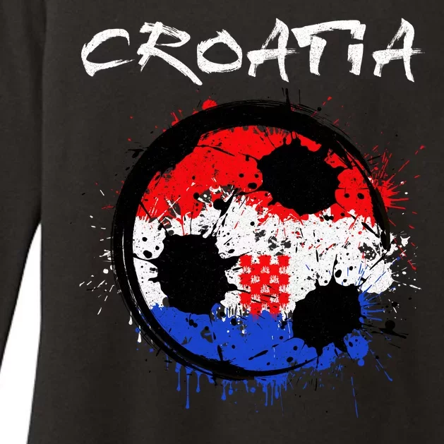 Croatia Soccer Ball Flag Womens CVC Long Sleeve Shirt