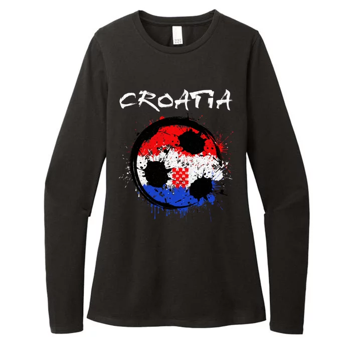 Croatia Soccer Ball Flag Womens CVC Long Sleeve Shirt