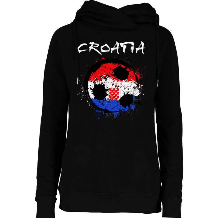 Croatia Soccer Ball Flag Womens Funnel Neck Pullover Hood