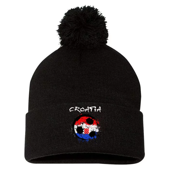 Croatia Soccer Ball Flag Pom Pom 12in Knit Beanie