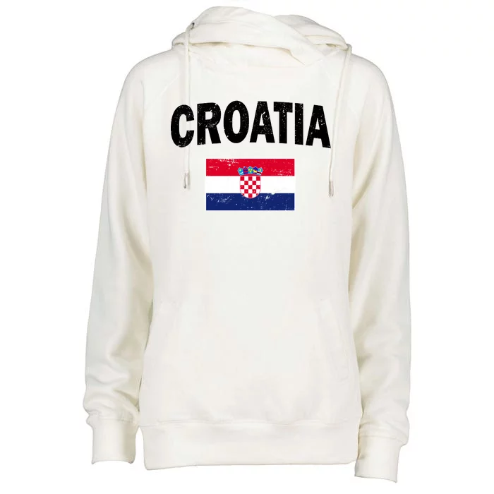 Croatia Team Vintage Soccer Flag Womens Funnel Neck Pullover Hood