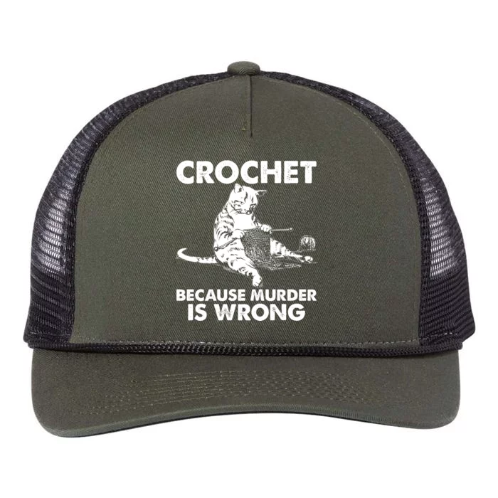 Crochet Because Murder Is Wrong Cat Retro Rope Trucker Hat Cap