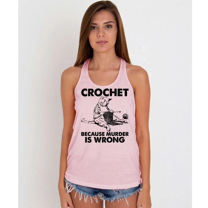 Crochet Because Murder Is Wrong Cat Women's Knotted Racerback Tank