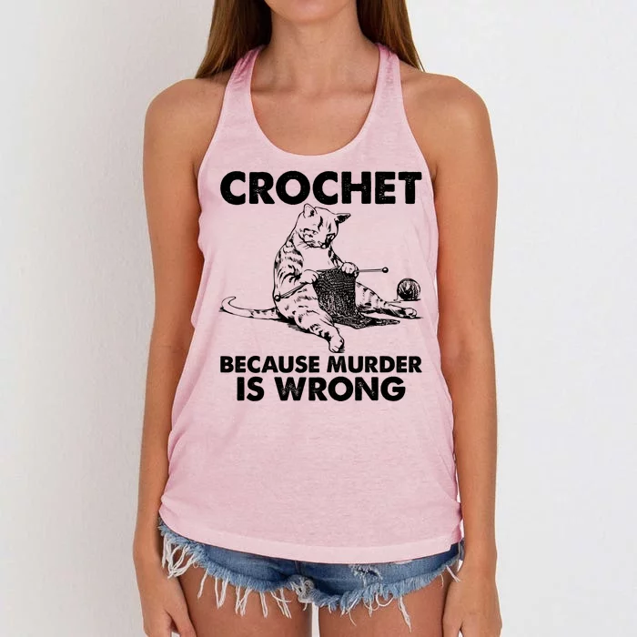 Crochet Because Murder Is Wrong Cat Women's Knotted Racerback Tank