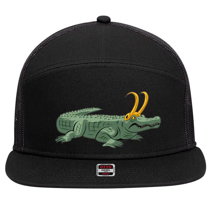 Croki Crocodile Alligator Golden Horns 7 Panel Mesh Trucker Snapback Hat