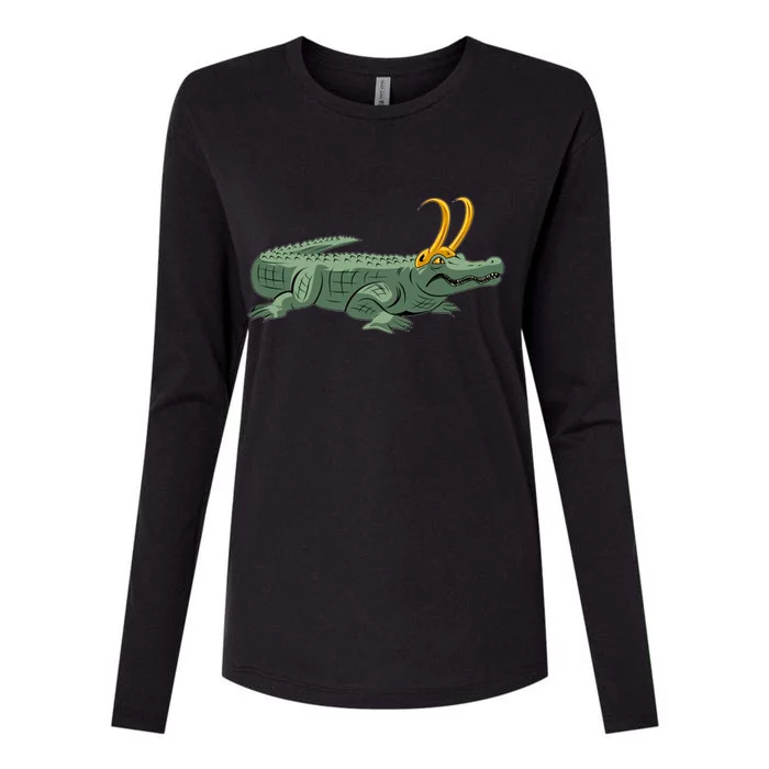 Croki Crocodile Alligator Golden Horns Womens Cotton Relaxed Long Sleeve T-Shirt