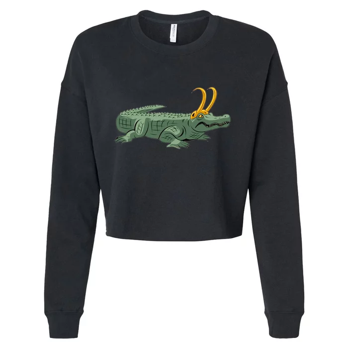 Croki Crocodile Alligator Golden Horns Cropped Pullover Crew