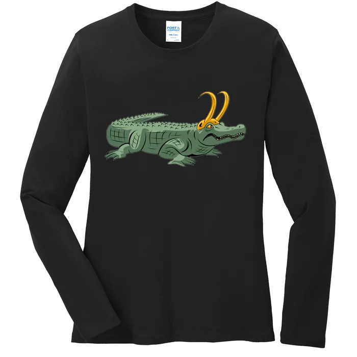 Croki Crocodile Alligator Golden Horns Ladies Long Sleeve Shirt