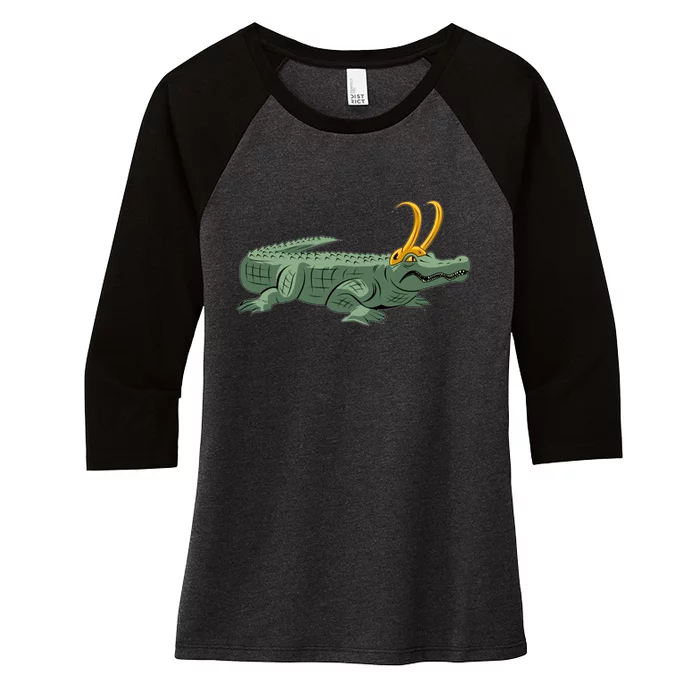 Croki Crocodile Alligator Golden Horns Women's Tri-Blend 3/4-Sleeve Raglan Shirt