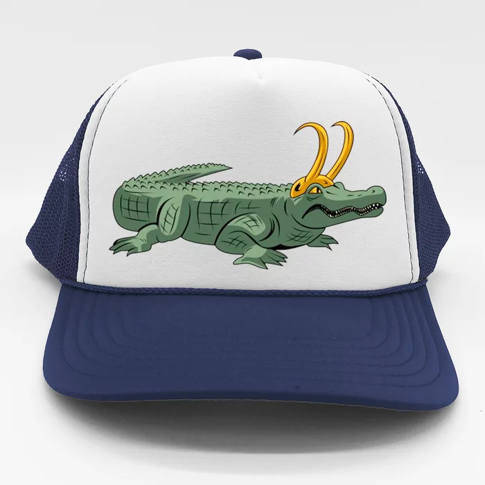 Croki Crocodile Alligator Golden Horns Trucker Hat