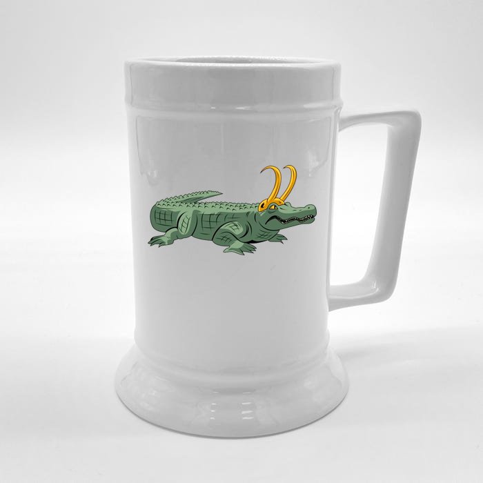 Croki Crocodile Alligator Golden Horns Front & Back Beer Stein