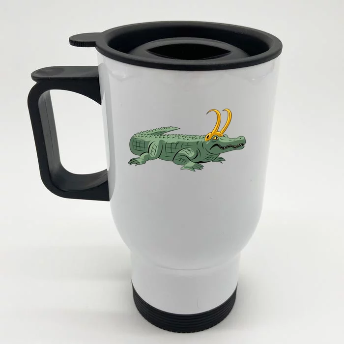 Croki Crocodile Alligator Golden Horns Front & Back Stainless Steel Travel Mug