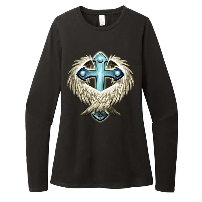 Cross With Wings Womens CVC Long Sleeve Shirt