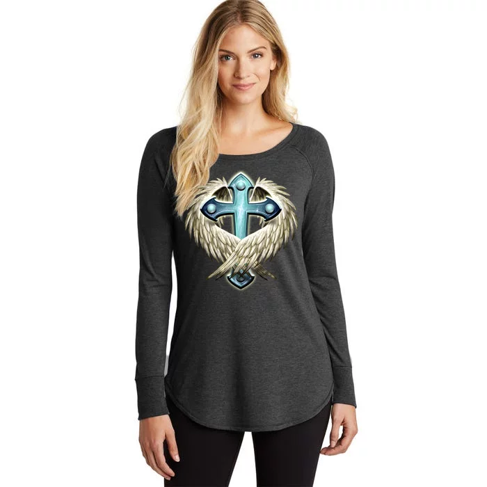 Cross With Wings Women's Perfect Tri Tunic Long Sleeve Shirt