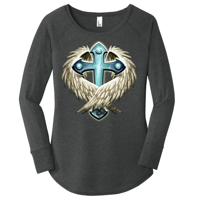 Cross With Wings Women's Perfect Tri Tunic Long Sleeve Shirt