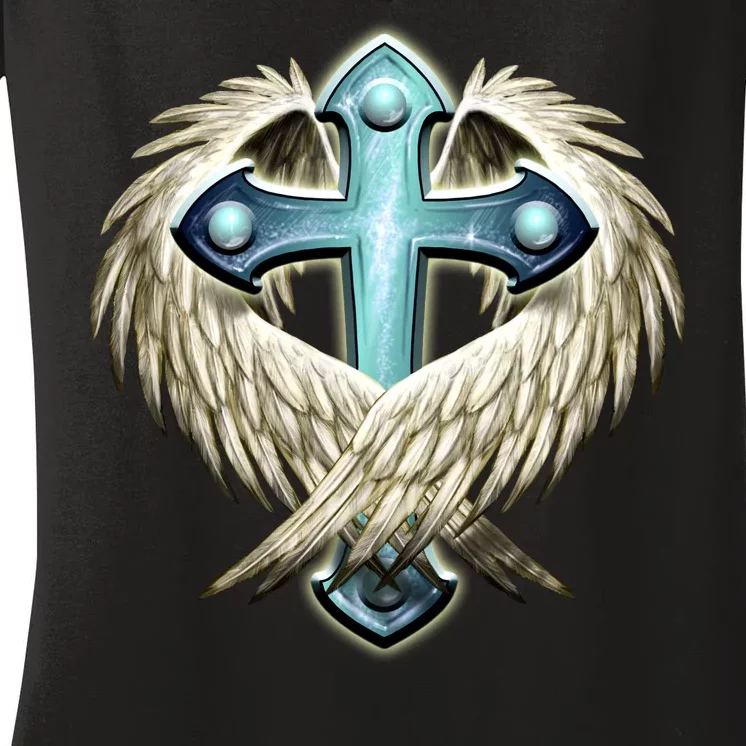 Cross With Wings Women's V-Neck T-Shirt