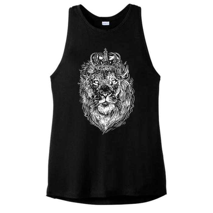 Crowned Lion Illustration Ladies Tri-Blend Wicking Tank