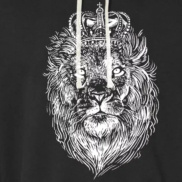 Crowned Lion Illustration Garment-Dyed Fleece Hoodie