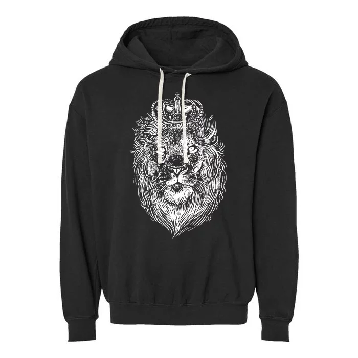 Crowned Lion Illustration Garment-Dyed Fleece Hoodie