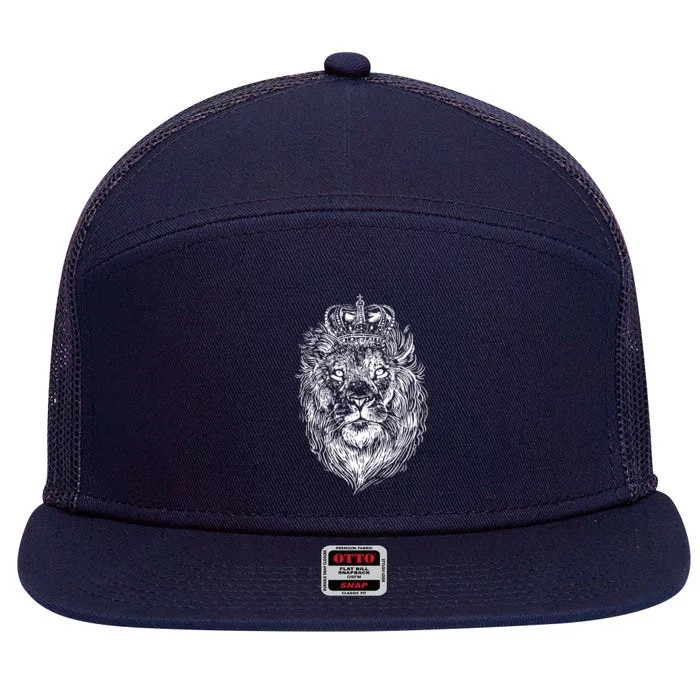 Crowned Lion Illustration 7 Panel Mesh Trucker Snapback Hat