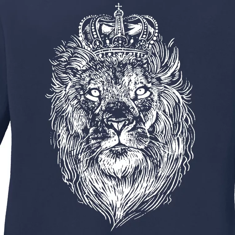 Crowned Lion Illustration Ladies Long Sleeve Shirt