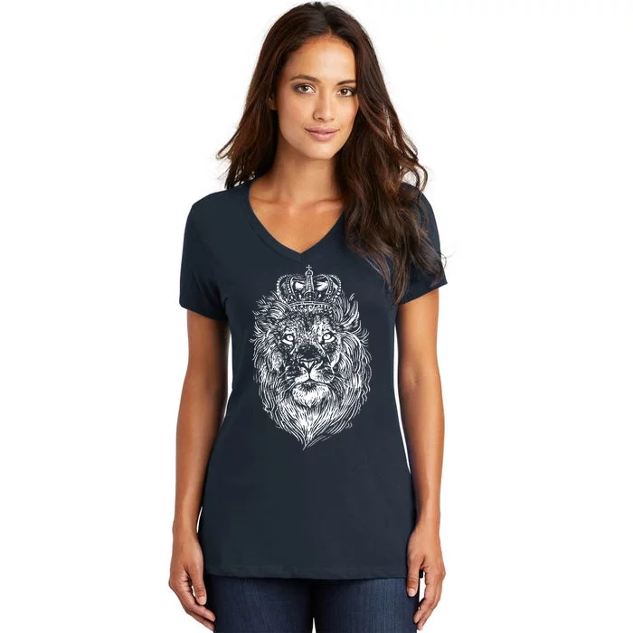 Crowned Lion Illustration Women's V-Neck T-Shirt