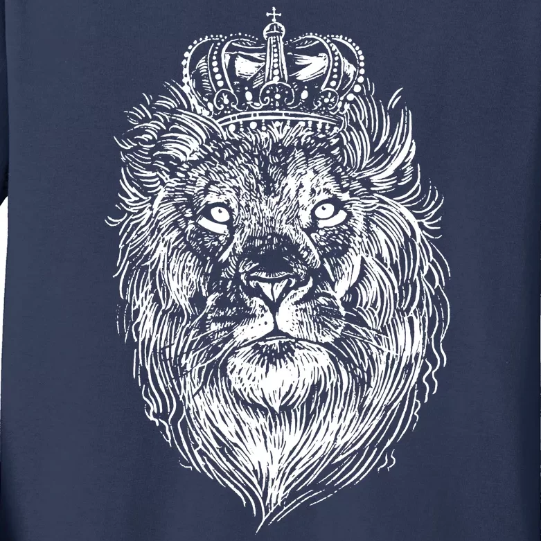 Crowned Lion Illustration Kids Long Sleeve Shirt