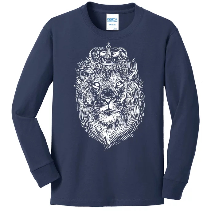 Crowned Lion Illustration Kids Long Sleeve Shirt