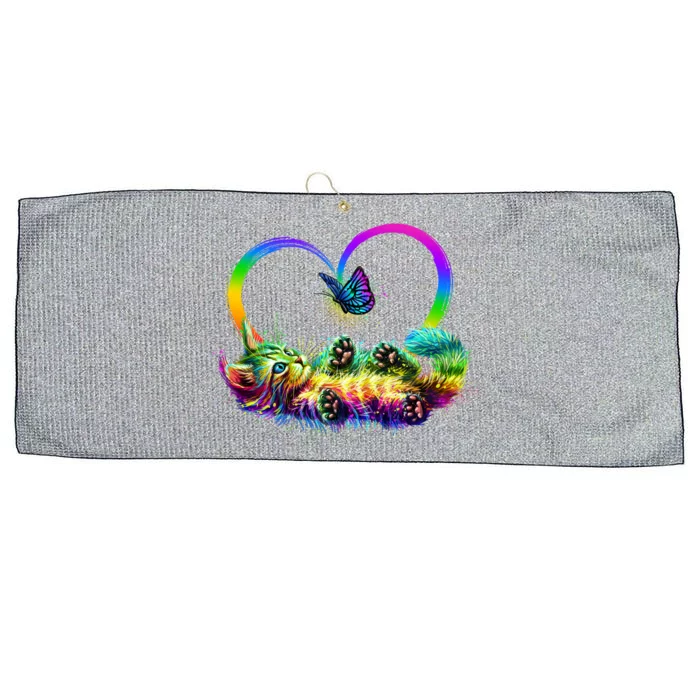 Cute Rainbow Paint Kitten Butterfly Heart Large Microfiber Waffle Golf Towel