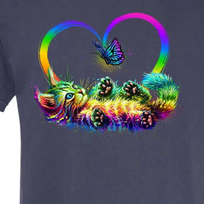 Cute Rainbow Paint Kitten Butterfly Heart Garment-Dyed Heavyweight T-Shirt