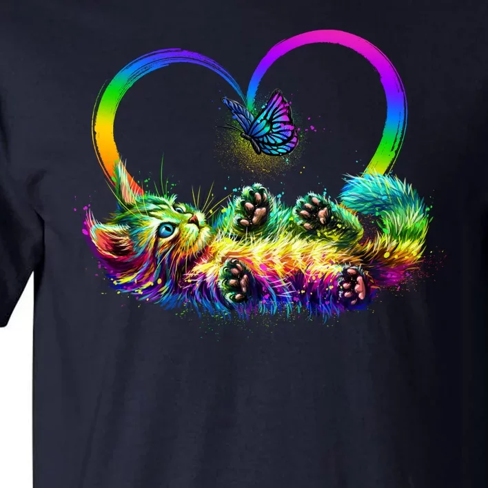 Cute Rainbow Paint Kitten Butterfly Heart Tall T-Shirt