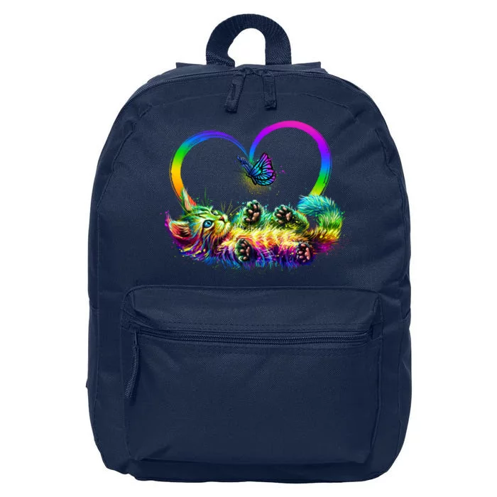 Cute Rainbow Paint Kitten Butterfly Heart 16 in Basic Backpack