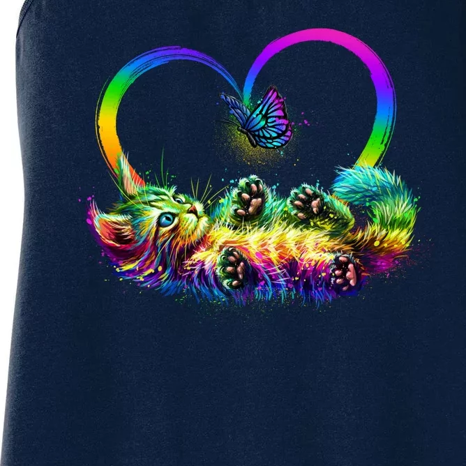 Cute Rainbow Paint Kitten Butterfly Heart Women's Racerback Tank