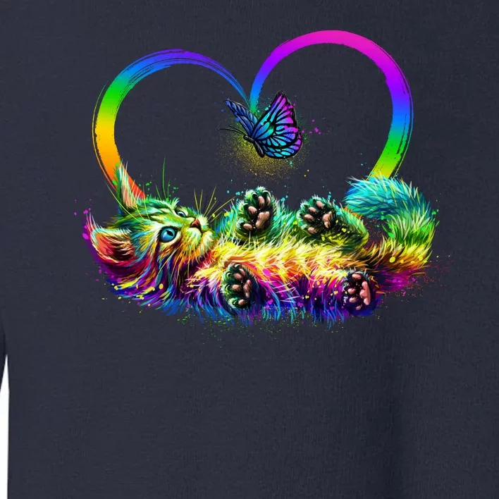 Cute Rainbow Paint Kitten Butterfly Heart Toddler Sweatshirt