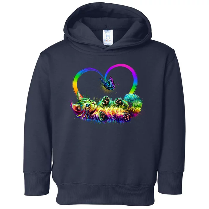 Cute Rainbow Paint Kitten Butterfly Heart Toddler Hoodie