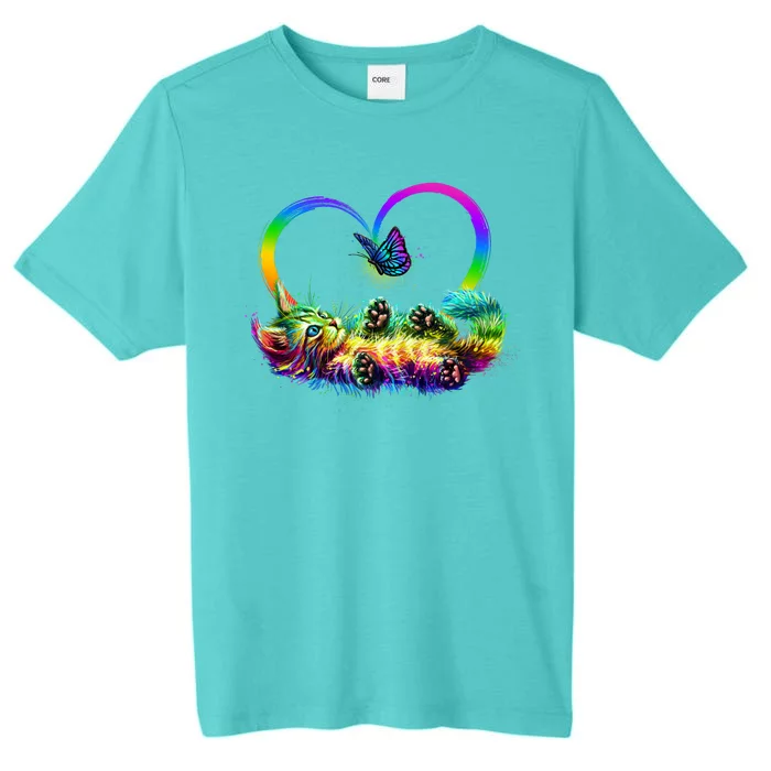 Cute Rainbow Paint Kitten Butterfly Heart ChromaSoft Performance T-Shirt