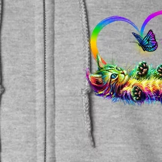 Cute Rainbow Paint Kitten Butterfly Heart Full Zip Hoodie