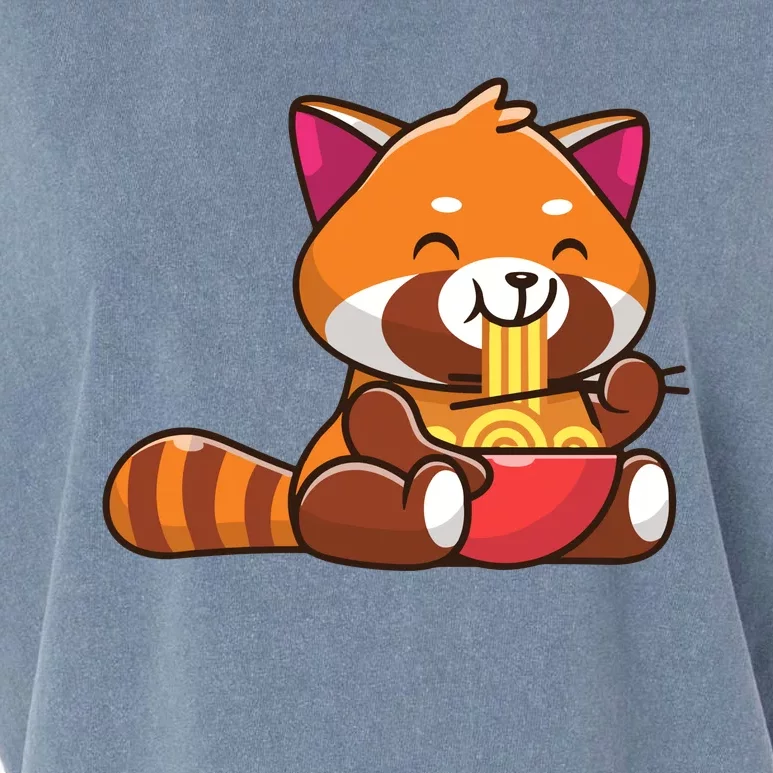 Cute Red Panda Eating Noodle Cartoon Garment-Dyed Women's Muscle Tee