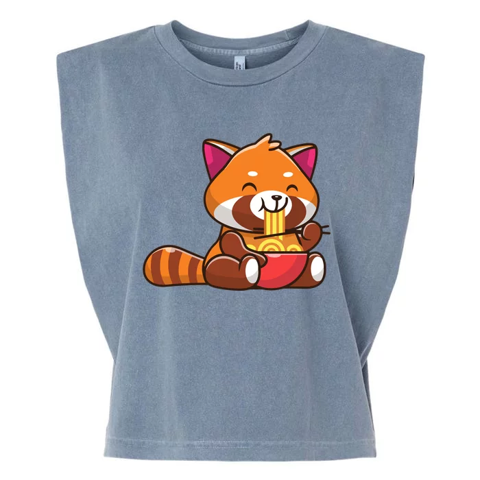 Cute Red Panda Eating Noodle Cartoon Garment-Dyed Women's Muscle Tee