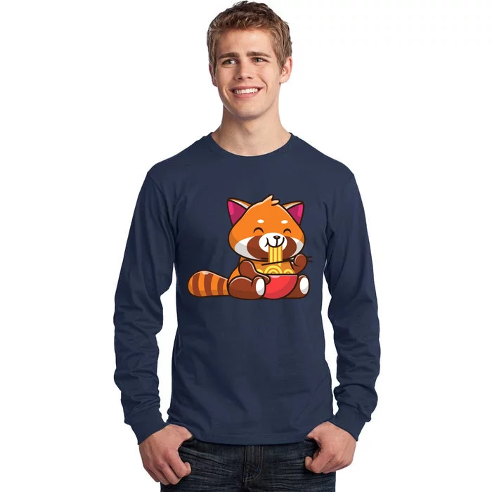 Cute Red Panda Eating Noodle Cartoon Tall Long Sleeve T-Shirt